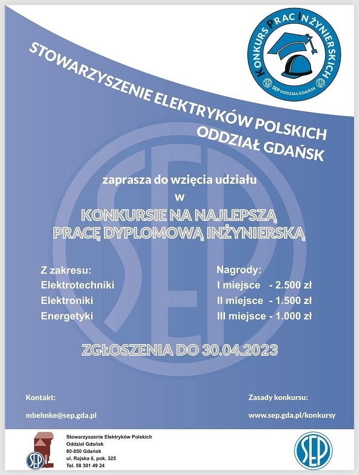 Konkurs SEP o/Gdańsk na najlepszą pracę dyplomową inżynierską